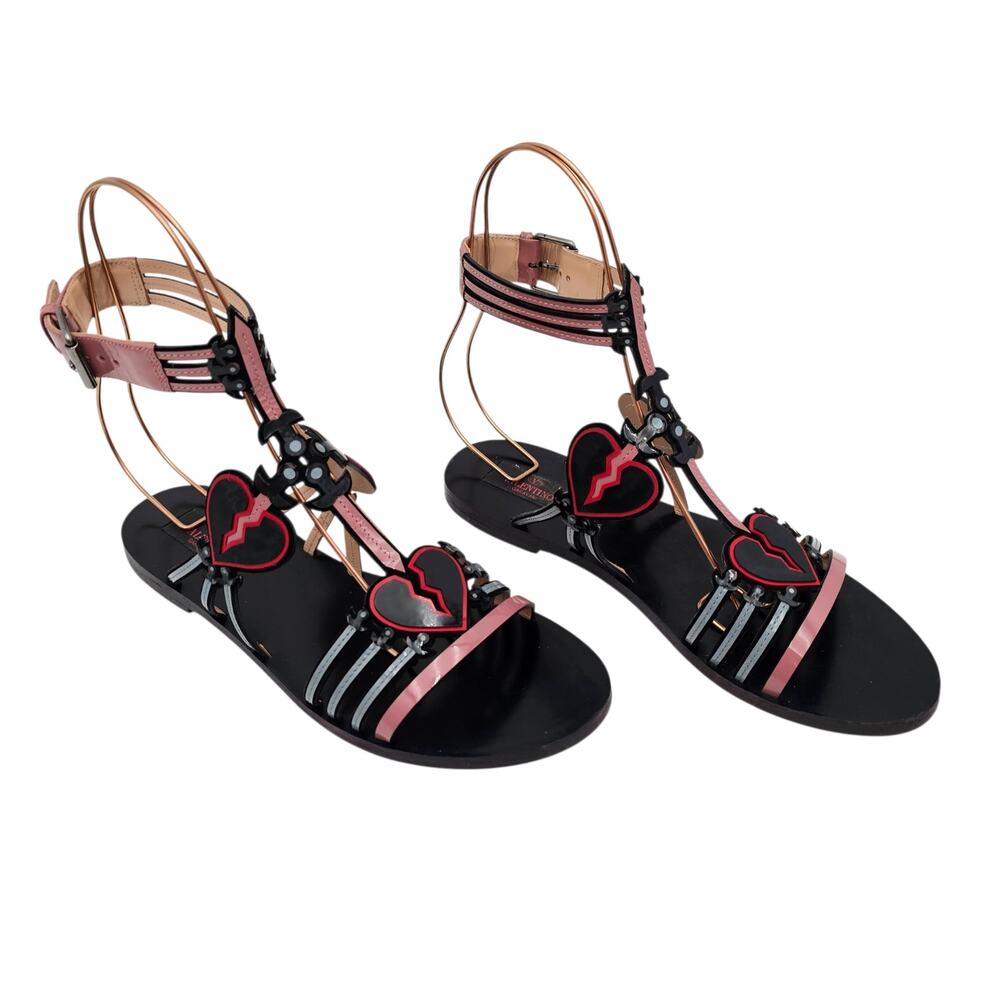 Valentino Garavani Loveblade Cage Sandal Black Pink Broken Heart Size 38 US 8
